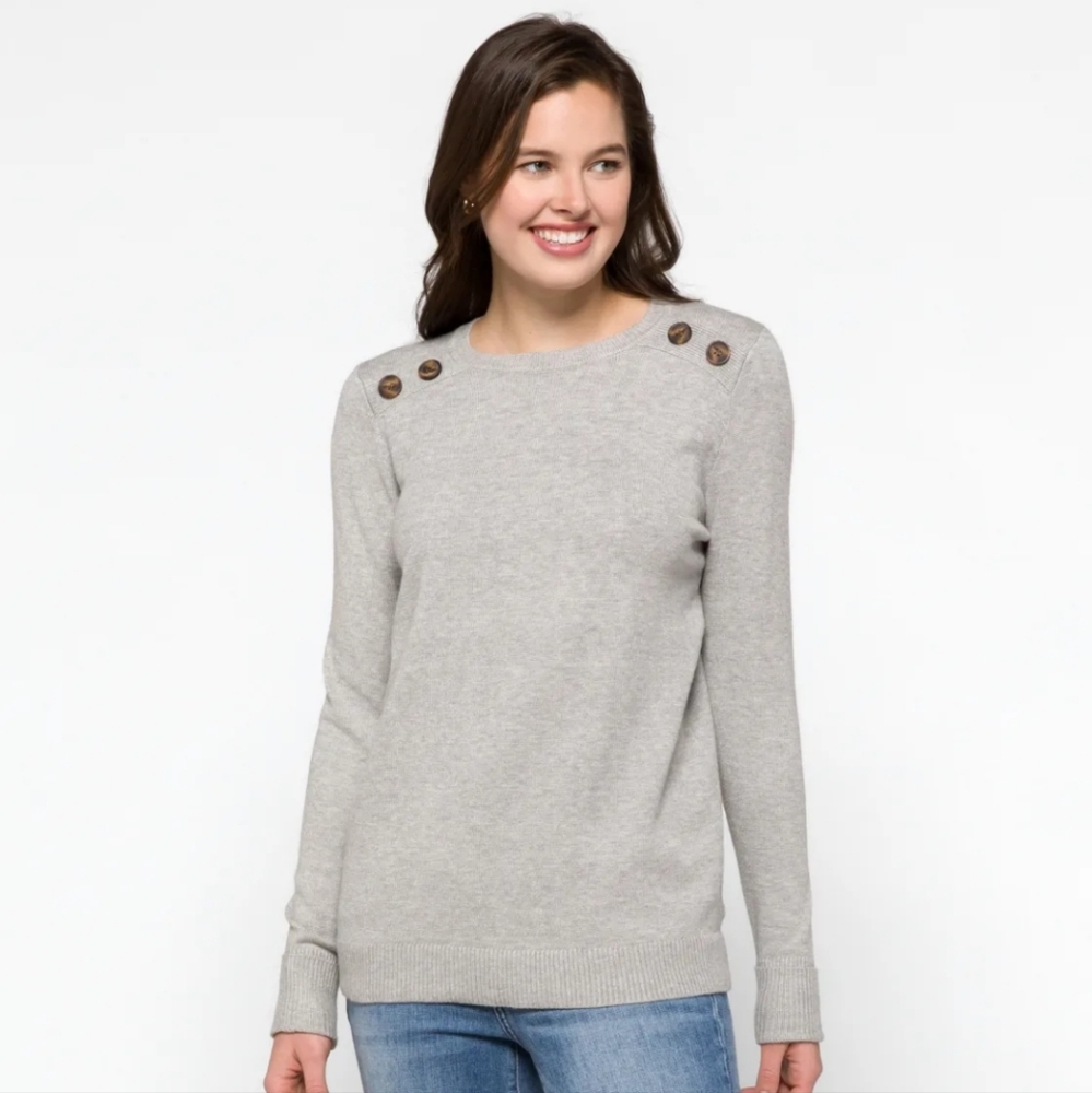 Carson Crew Neck Button Detail Sweater